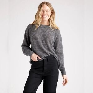 Quince Baby Alpaca Wool Diamond Stitch Crew Sweater Charcoal Grey